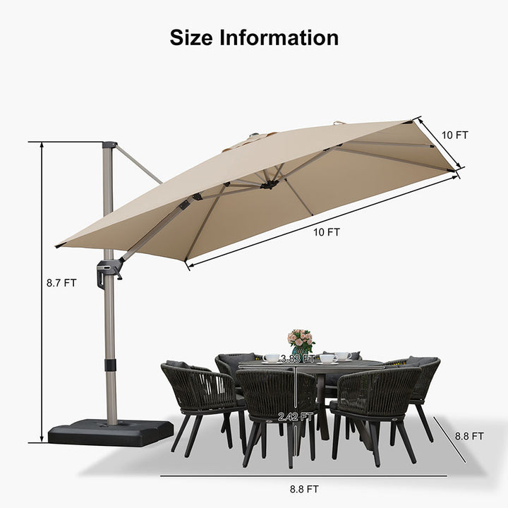 PURPLE LEAF Deluxe Aluminum Outdoor Patio Umbrella Square Cantilever Umbrellas