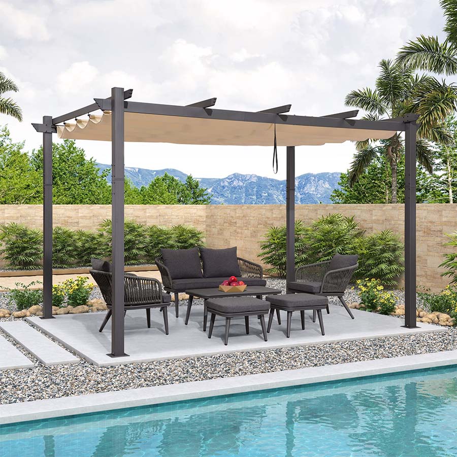 PURPLE LEAF 10 x 13 ft Outdoor Retractable Pergola with Sun Shade Canopy Patio Aluminum Pergola for Garden