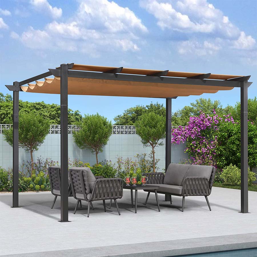 PURPLE LEAF 10 x 13 ft Outdoor Retractable Pergola Patio Shelter with Sun Shade Canopy for Garden Porch Beach