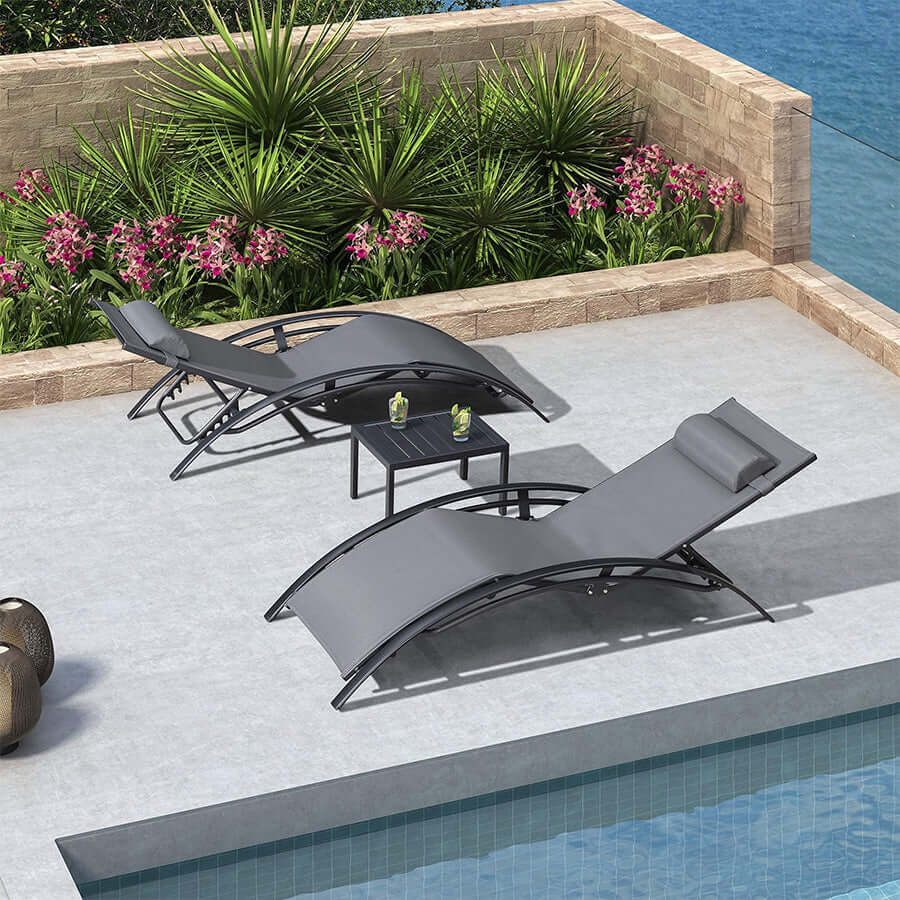 PURPLE LEAF Patio Chaise Lounge Set Outside Side Table Included for Beach Pool Sunbathing Lawn