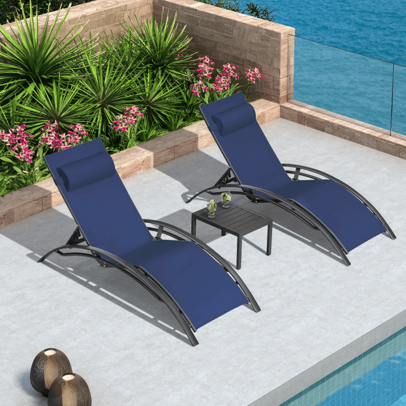 PURPLE LEAF Patio Chaise Lounge Set Outside Side Table Included for Beach Pool Sunbathing Lawn