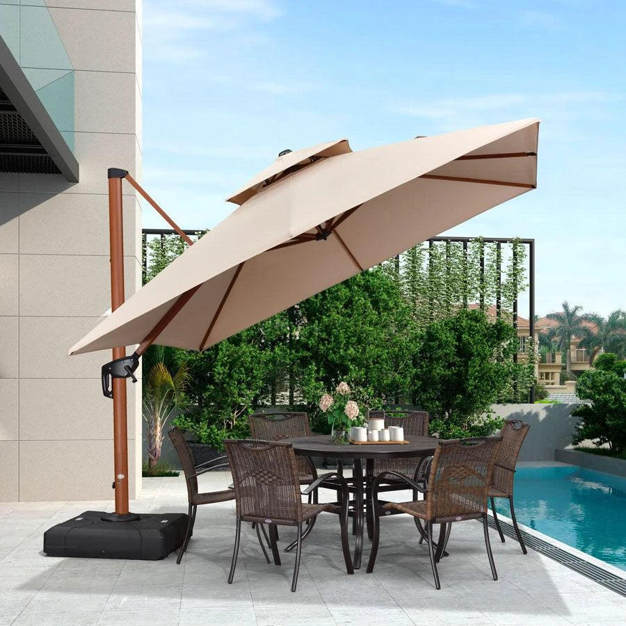 PURPLE LEAF Double Top Square Aluminum Sun Umbrellas in Wood Color